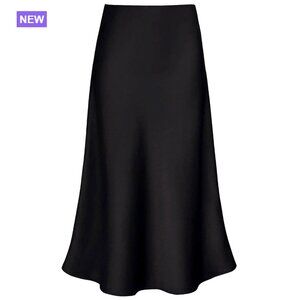 Satin High Waist Elasticized Waistband A-Line Midi Skirt
